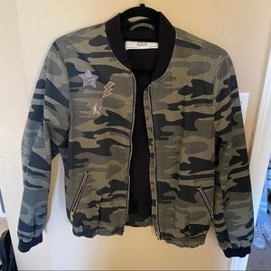 ZARA CAMO BOMBER JACKET with patches size small